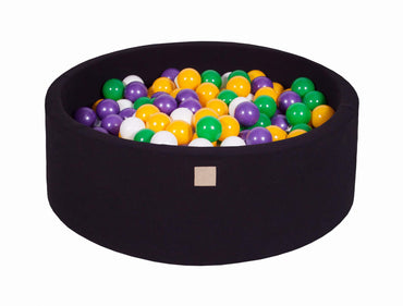Ronde Ballenbak 200 ballen 90x30cm - Zwart met Geel, Violet, Wit en Donker Groene ballen